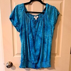 Dressbarn Blue Flutter Sleeve Sequin Blouse